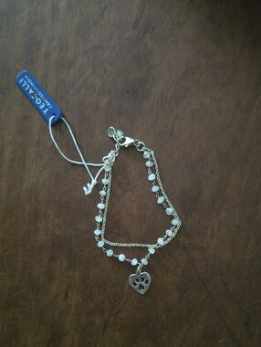 White Bead Double-Layer Bracelet with Heart Paw Charm